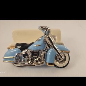 "Harley" Style Motorcycle Ceramic Card Holder/Collectible Signed Robert Toth